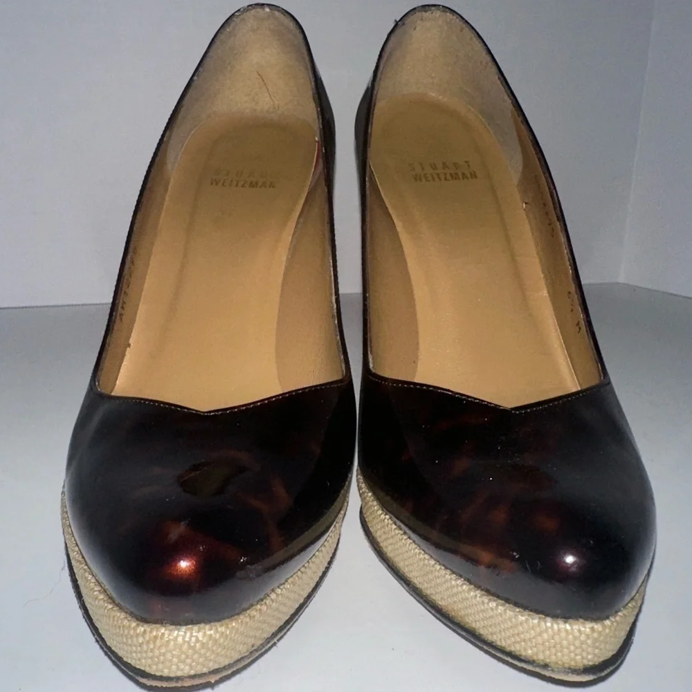 Stuart Weitzman Tortoise Shell Heels 6.5 Platform Fabric Wrapped Heels